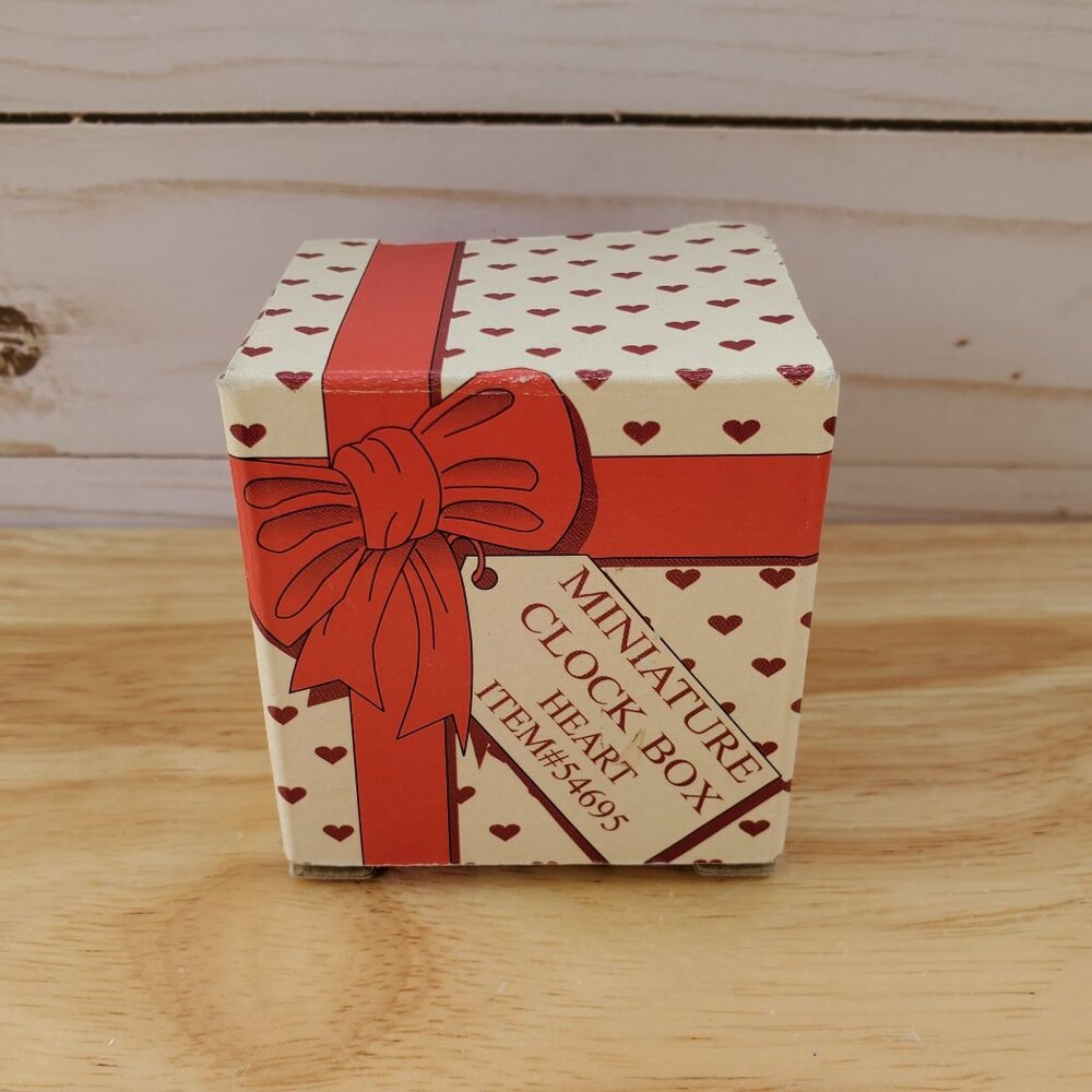 Miniature Heart-Shaped Clock Red Velvet Interior NOT Working Box With Bow Design